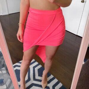 SHAREEN NEON PINK ASYMMETRICAL MINI SKIRT!